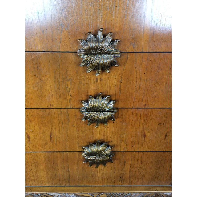 Wood Mid Century Modern Armoire With Five Drawers and Unique Brass Hardware For Sale - Image 7 of 18