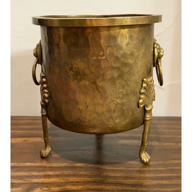Mid 19th Century Antique Imperial Russian Tula Hammered Brass Jardinière With Lion Masks, C. 1900 For Sale - Image 5 of 16