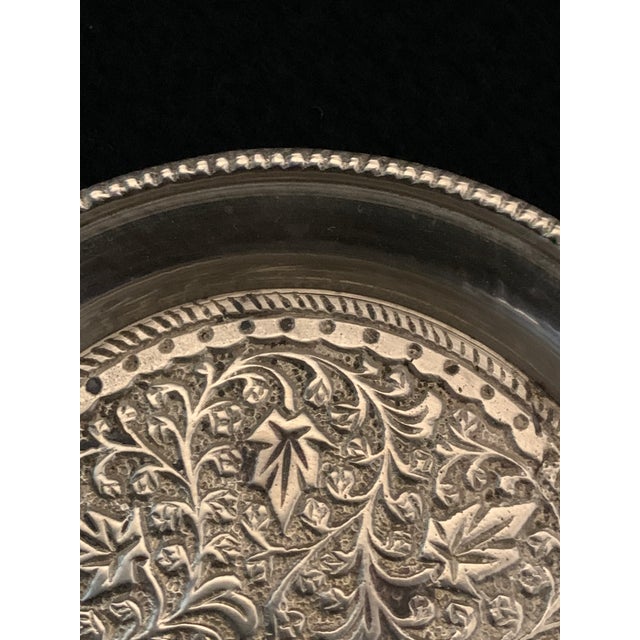 Metal Vintage Nickel German Silver Drinking Coasters Ornate Repousse Flowered - Set of 4 For Sale - Image 7 of 13