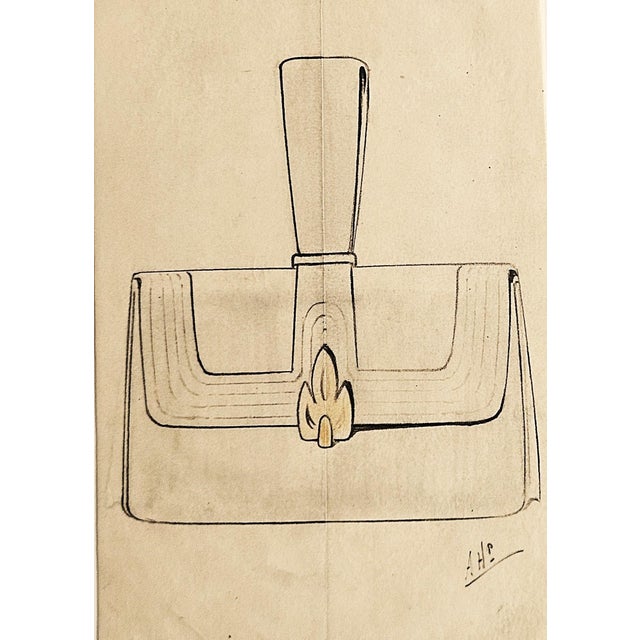 1930s Set of 2 Original French Art Deco Fashion Drawings-Pocketbooks, Purses, Documentation For Sale - Image 4 of 6