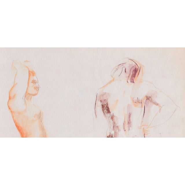 Modern Joseph Capozio Mid Century Figurative Study of Pair Gouache and Pencil on Paper 1960 For Sale - Image 3 of 5