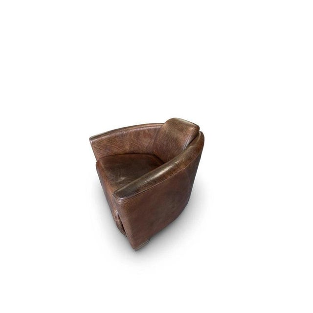 Cigar Brown Leather Aviator Club Armchair For Sale - Image 12 of 18