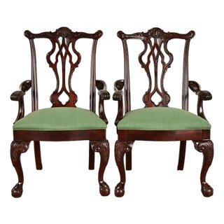 Thomasville Chippendale Carved Mahogany Armchairs, Pair For Sale