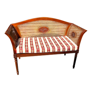 Vintage English Regency Style Caned Settee Bench