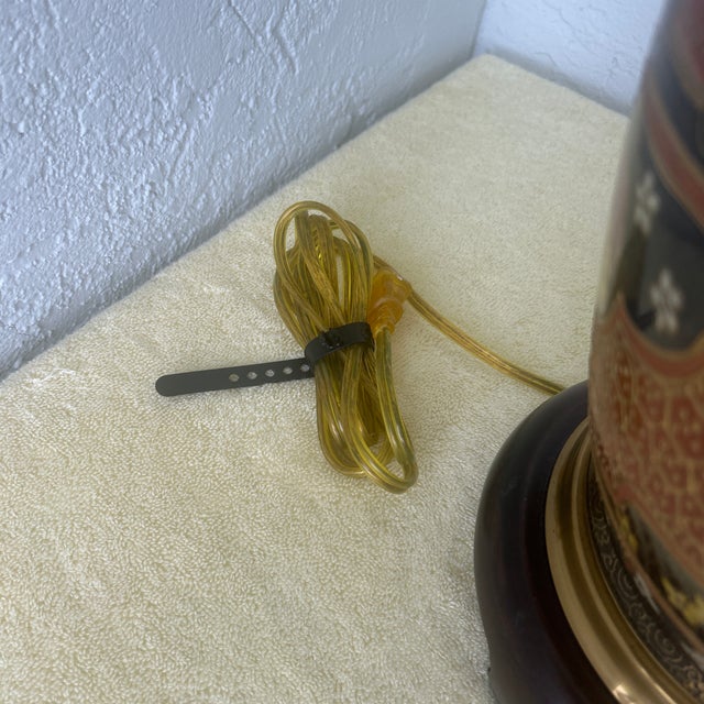 Ceramic Vintage Japanese Satsuma Style Porcelain Table Lamp For Sale - Image 7 of 10
