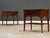 A pair of mid century modern walnut and rosewood nightstands with curved details made by Kent Coffey Perspecta....