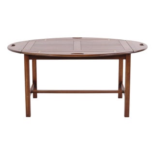 Large Butler Coffee Table in Polished Mahogany with Brass Fittings, 1940 For Sale