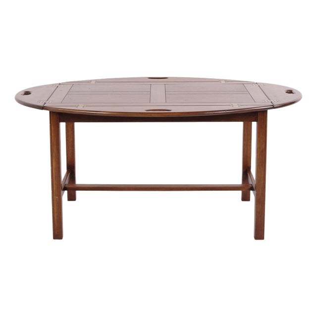 Large Butler Coffee Table in Polished Mahogany with Brass Fittings, 1940 For Sale