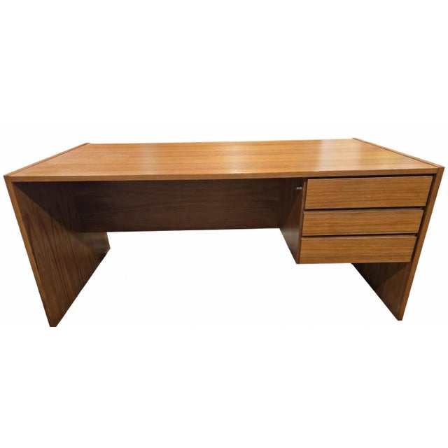 Mid-Century Modern Two-Piece Teak Executive Desk With Locking Drawers and File Cabinet For Sale - Image 4 of 11