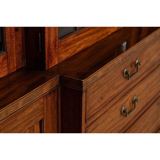 Antique English Breakfront Inlaid Glazed Bookcase in Mahogany, 1870 For Sale - Image 11 of 18