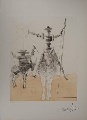 Salvador Dali, Don Quixote and Sancho Panza, Original Etching