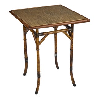 Antique Chinoiserie Tortoiseshell Bamboo + Grass Cloth Side Table For Sale