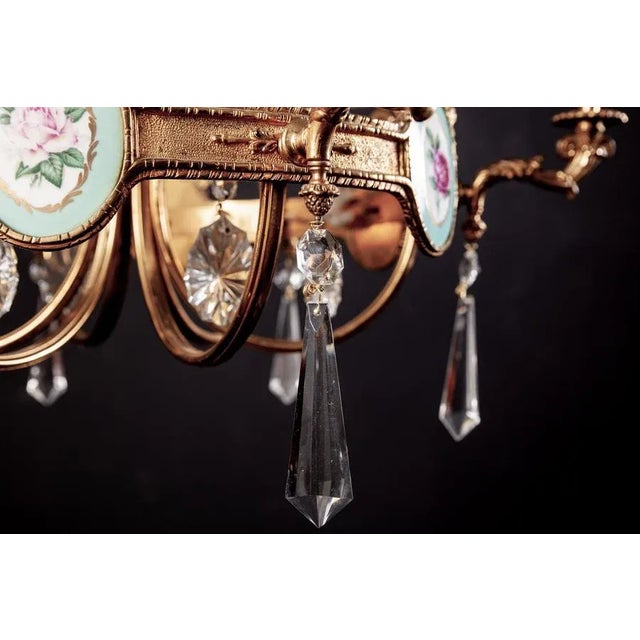 Art Deco Italian Brass Chandelier with Porcelain Insert, 1940 For Sale - Image 9 of 13