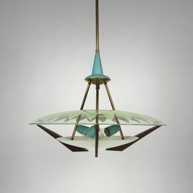 Brown UFO Pendant Light with Teak Details from Stilnovo For Sale - Image 8 of 12
