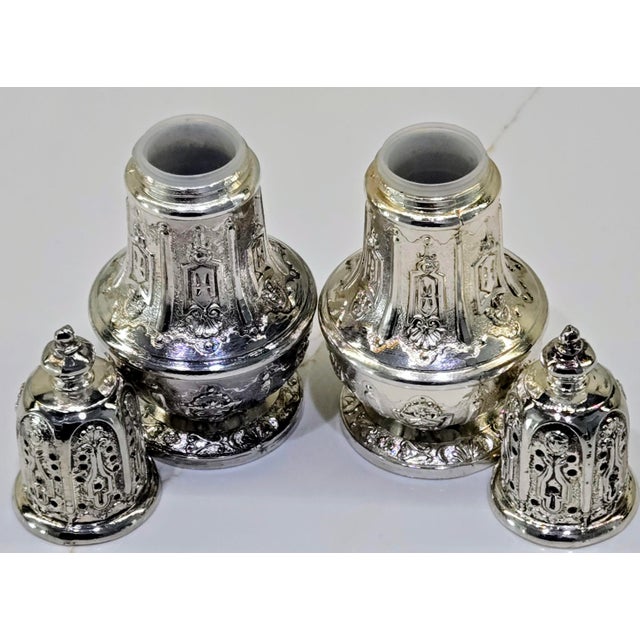 Vintage Japanese Silver-Plated Salt & Pepper Shakers by Corbell & Co., Pair For Sale In Dallas - Image 6 of 12