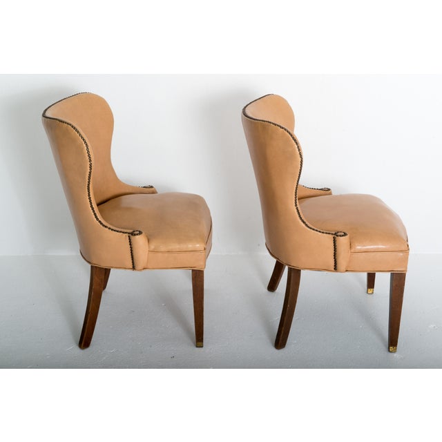 Pair of Grosfeld House Beige Faux Leather Club Chairs For Sale - Image 12 of 12