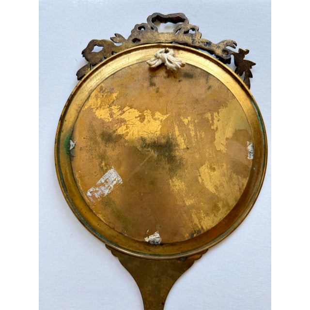 Sky Blue Stunning Large Antique French Champleve Brass Hand/Wall Mirror 19th Century 8x15.5” For Sale - Image 8 of 10