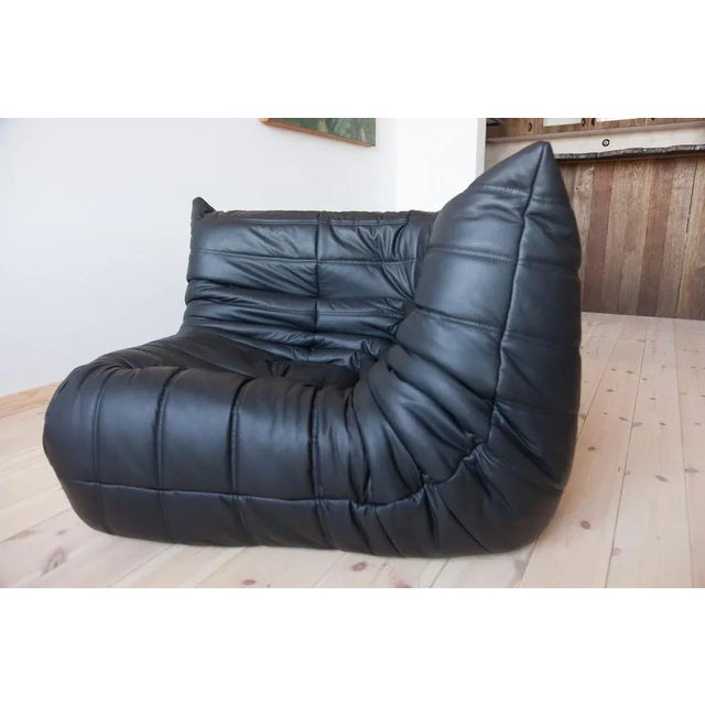 Black Leather Togo Corner Seat by Michel Ducaroy for Ligne Roset For Sale - Image 3 of 4