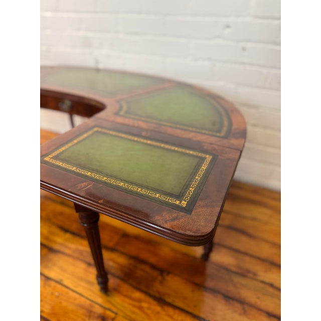 Wood Vintage Weiman-Style Mahogany and Tooled Leather Demilume Coffee Table W/ Extendable Leaves For Sale - Image 7 of 8