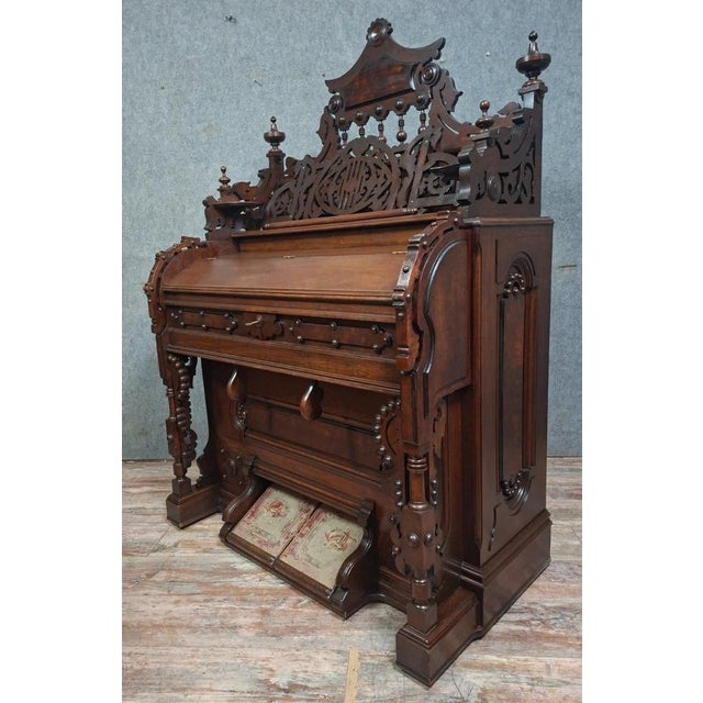 Neo-Gothic Art Harmonium in Carved Walnut For Sale - Image 3 of 12