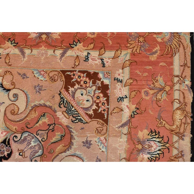 Black Fine Tabriz Rug 5′ X 6’8” Black Wool/Silk Traditional Hand-Knotted Carpet For Sale - Image 8 of 15