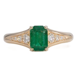 1Ct Zambian Emerald Ring With Earth-Mined Diamond Accents: Solid 14k Gold, 7x5mm, Size 6.75 For Sale