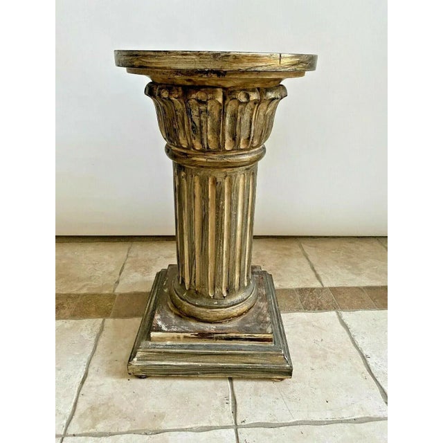 Italian Vintage Roman Style Column Bust Plant Stand Pedestal Carved Solid Wood For Sale - Image 3 of 10
