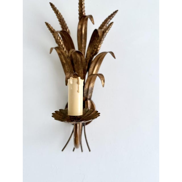 Vintage Gilt Metal Wheat Sheaf Wall Sconce, France, 1960s For Sale - Image 4 of 13