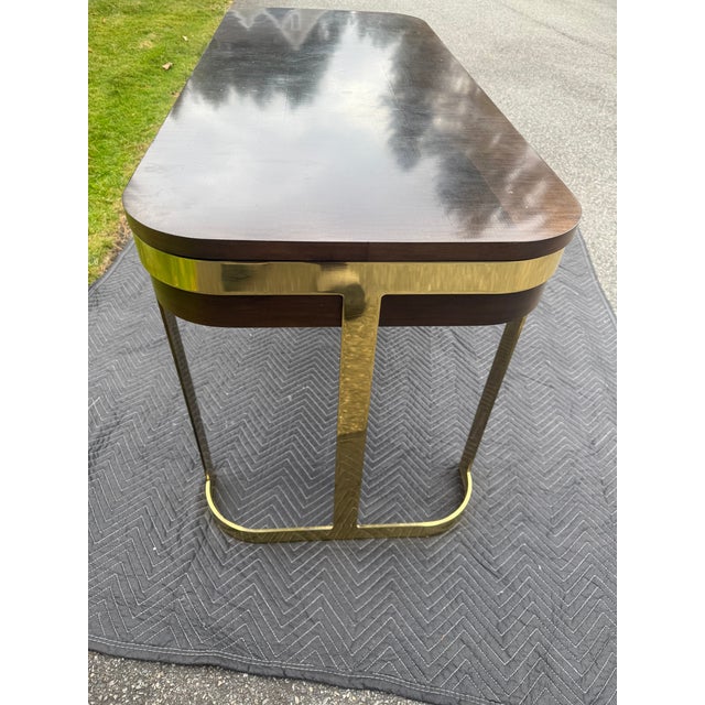 Mid-Century Modern Floating-Top Walnut Desk With Brass Base by John Stuart For Sale - Image 15 of 16