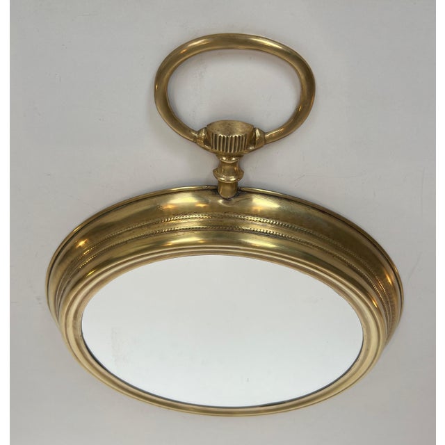 Large brass mirror representing a pocket watch. French work. Circa 1970 For Sale - Image 4 of 9