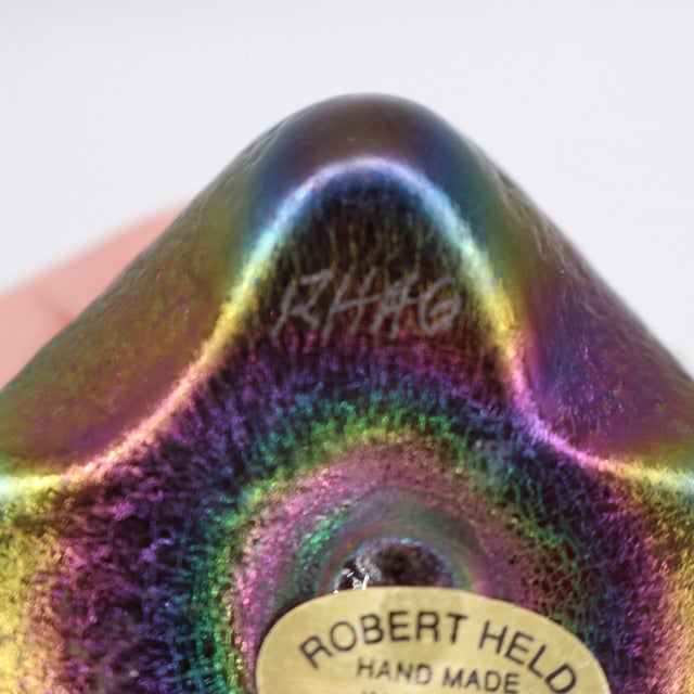 Late 20th Century Vintage Signed Robert Held Iridescent Favrile Art Glass Seashell Paperweight For Sale - Image 5 of 7