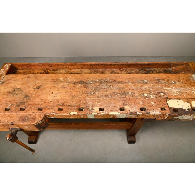 Vintage Industrial Rustic Carpenter's Workbench in Wood, 1950s For Sale - Image 14 of 18
