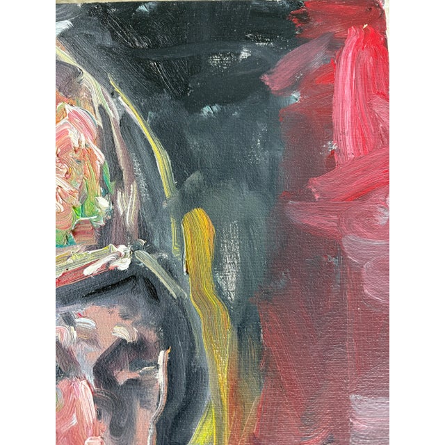 2018 Abstract Oil Portrait “The Helmet” by Jose Trujillo in Dark Wood Frame For Sale - Image 11 of 14