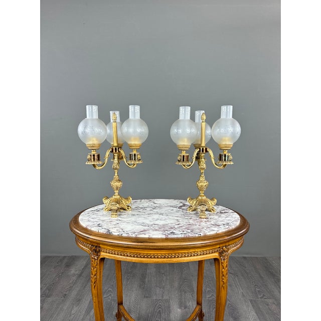 20th Century Three-Light Bronze Candelabra, Set of 2 For Sale - Image 11 of 11