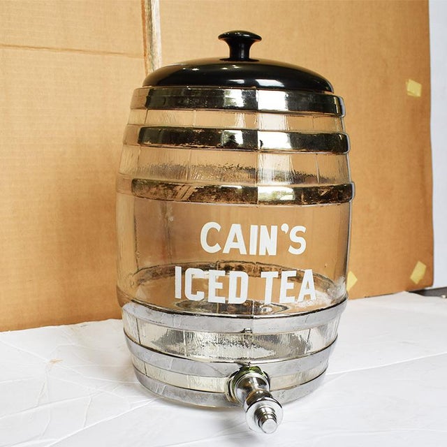 Mid Century Vintage Glass Cain's Ice Tea Jug Decanter Circa 1950s