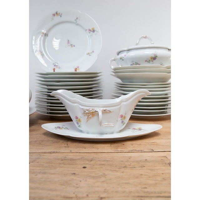 Antique French Porcelain Dinnerware with Flowers from Limoges, 1920s-1930s, Set of 39 For Sale - Image 3 of 14