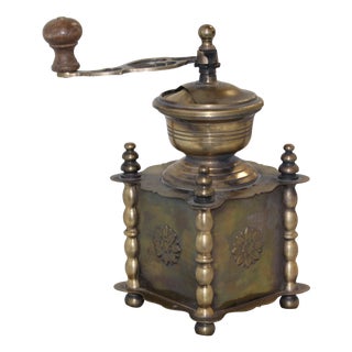 Brass Coffee Grinder with Handle Daisy Decor, 1950s For Sale