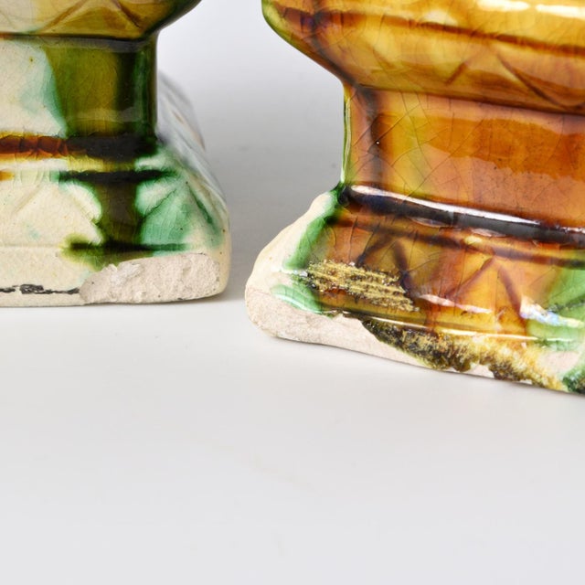 Brown Chinese Sancai Glaze Foo Dog Figurines, 1970s, Set of 2 For Sale - Image 8 of 10