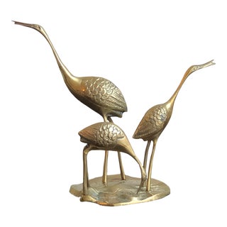 Mid-20th Century Chinoiserie Brass Crane Sculpture For Sale