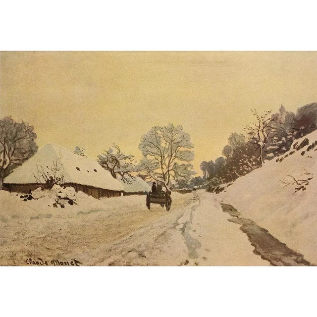 Paper 1950 After Claude Monet "A Cart on a Snowy Road at Honfleur" First Edition Parisian Print For Sale - Image 7 of 8