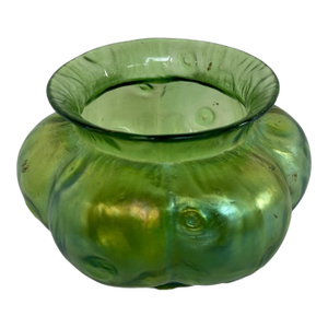 Loetz Antique Art Nouveau Iridescent Rusticana Bulbous Green Vase