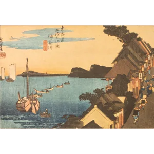 1960 After Hiroshige "The 53 Stations of Tokaido Road: 3rd Station", Ukiyo-E Print From France