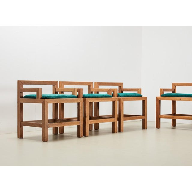 Architectural Dining Chairs and Bench in Oak, Netherlands, 1980s, Set of 4 For Sale - Image 4 of 11
