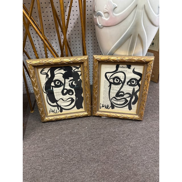 1970s Pair of Abstract Paintings by Peter Keil. This great pair were executed on newsprint with a painting over the words....