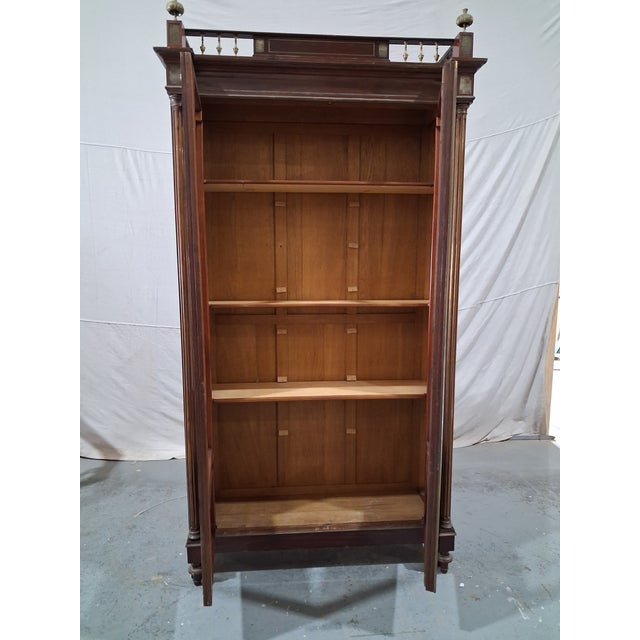 19th Century 19th Century French Napoleon III Mahogany & Brass Mounted Library Bookcase With Original Glass For Sale - Image 5 of 9