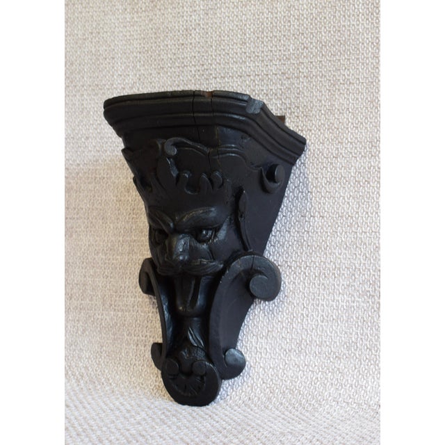 Napoleon III Victorian Black Wall Shelf with Green Man Carving, 1890s For Sale - Image 10 of 13