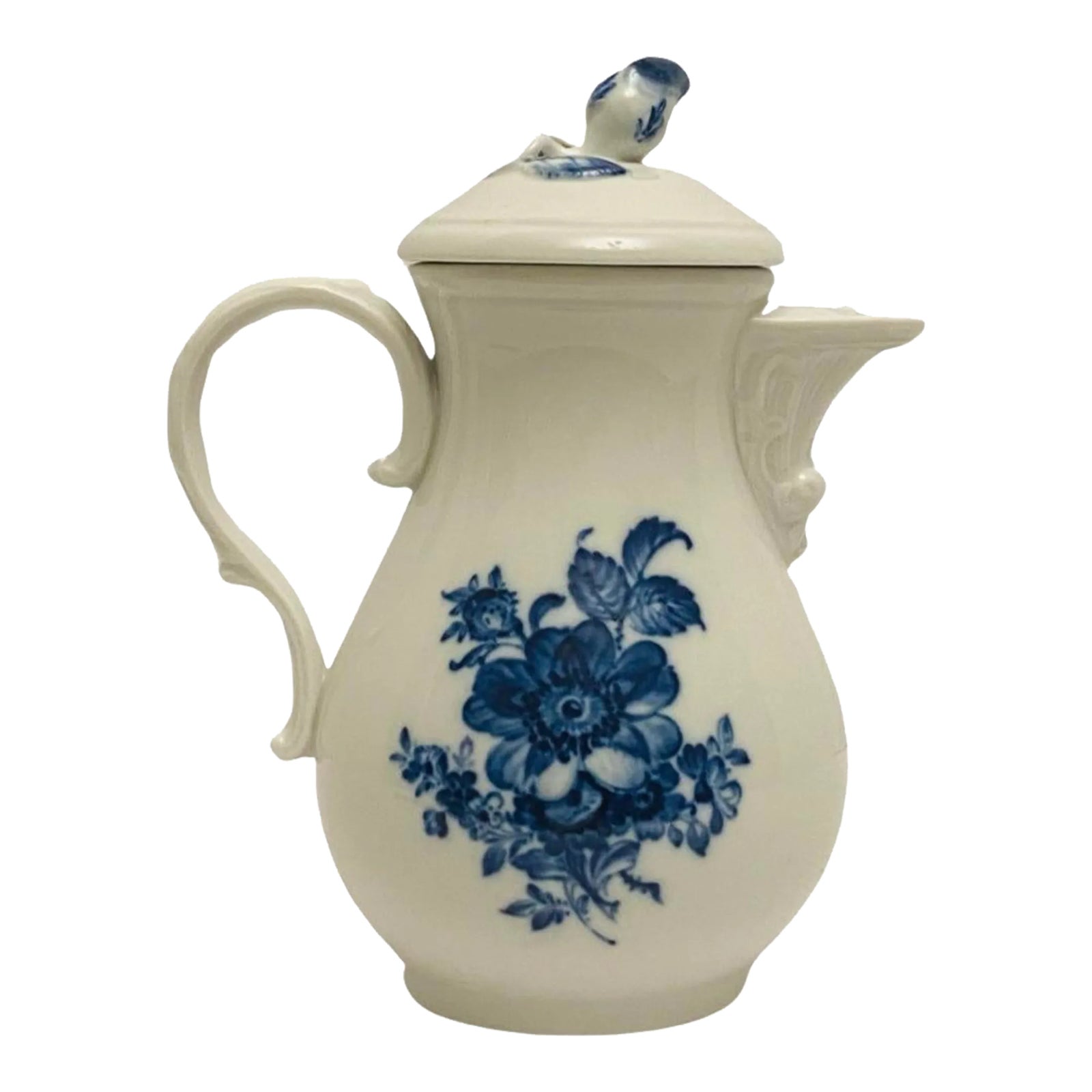 Meissen 磁器皿 青い花模様 約24cm x 13cm Antique Meissen Porcelain Blue Floral & Insect Tea Pot with