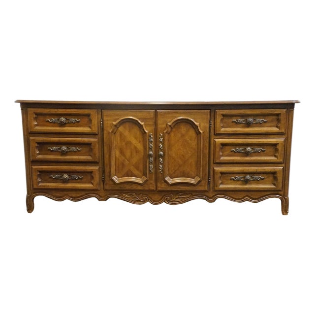 Drexel Furniture Cabernet Collection Solid Pecan French Provincial 78" Triple Door Dresser 306-134 For Sale