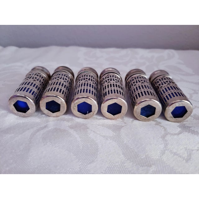 Vintage Silver & Cobalt Salt & Pepper Shakers- Set of 6 For Sale In Houston - Image 6 of 7