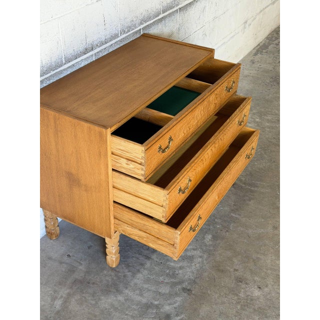 Oak 3 Drawer Dresser Chest With Brass Pulls Mid-Century Modern 1960s For Sale In Los Angeles - Image 6 of 11